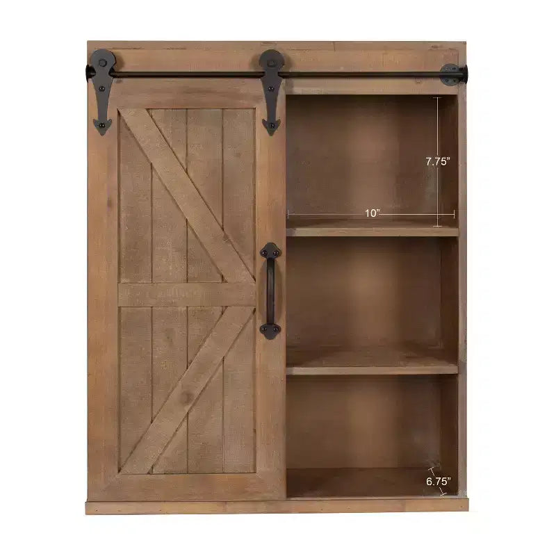 Armoire murale décorative avec porte coulissante type grange, brun rustique