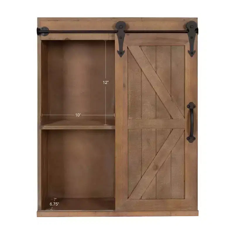 Armoire murale décorative avec porte coulissante type grange, brun rustique