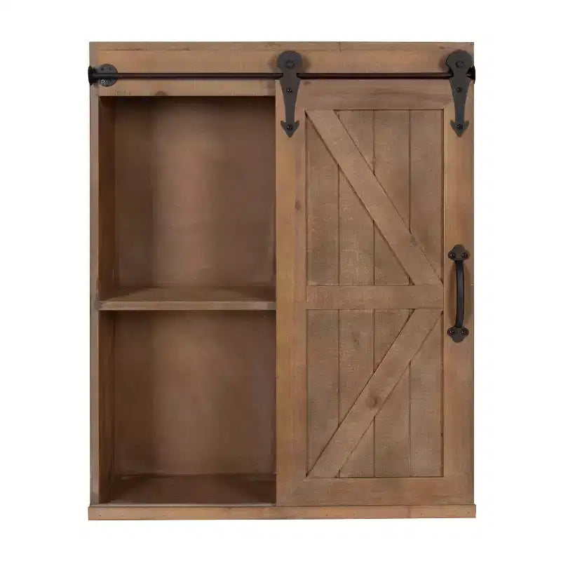 Armoire murale décorative avec porte coulissante type grange, brun rustique