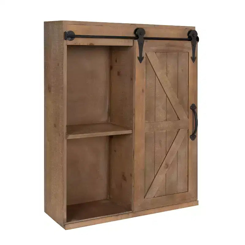 Armoire murale décorative avec porte coulissante type grange, brun rustique
