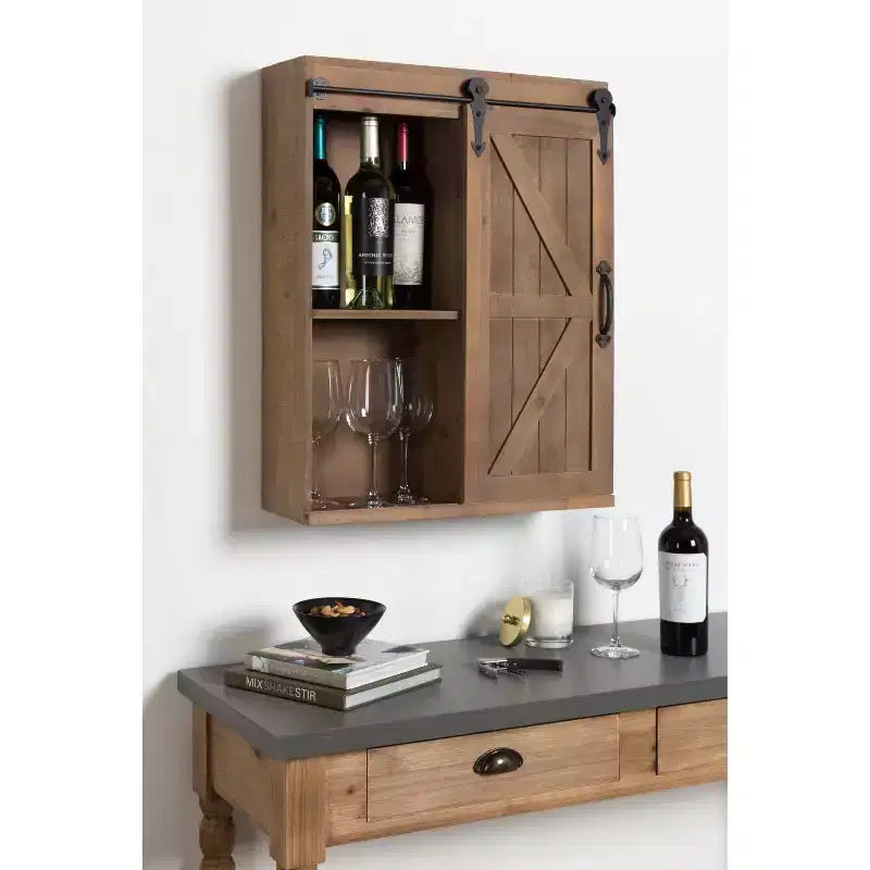 Armoire murale décorative avec porte coulissante type grange, brun rustique