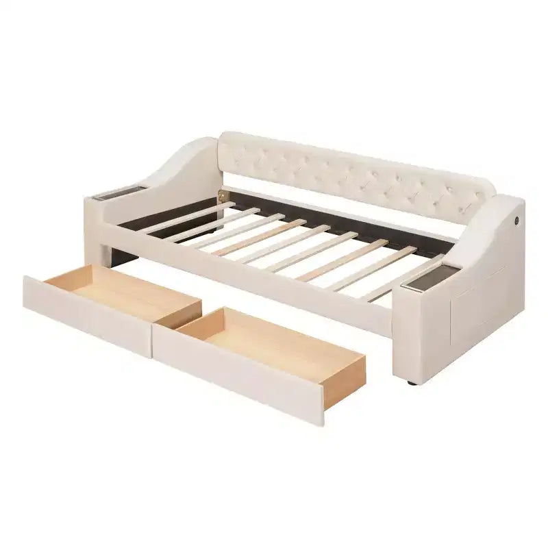 Lit de repos avec accoudoirs de rangement rembourrés et port USB - Élégant et pratique