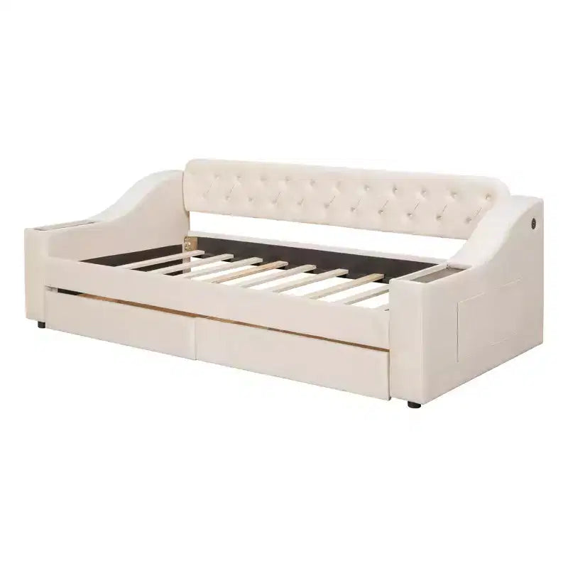 Lit de repos avec accoudoirs de rangement rembourrés et port USB - Élégant et pratique
