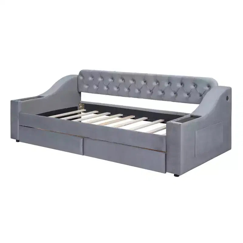 Lit de repos avec accoudoirs de rangement rembourrés et port USB - Élégant et pratique