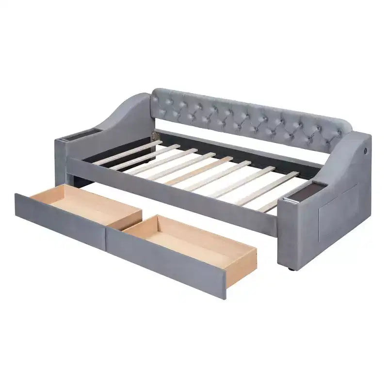 Lit de repos avec accoudoirs de rangement rembourrés et port USB - Élégant et pratique