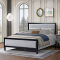 Queen/King Size Upholstered Platform Bed Frame with Fluffy Soft Headboard, Grey+Black-ModernLuxe