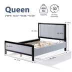 Cadre de lit plateforme rembourré Queen/King avec tête de lit moelleuse et douce, gris et noir