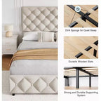 Cadre de lit Queen Size, plateforme de lit rembourrée en lin, avec 4 tiroirs de rangement et tête de lit réglable, cadre de lit moderne, beige
