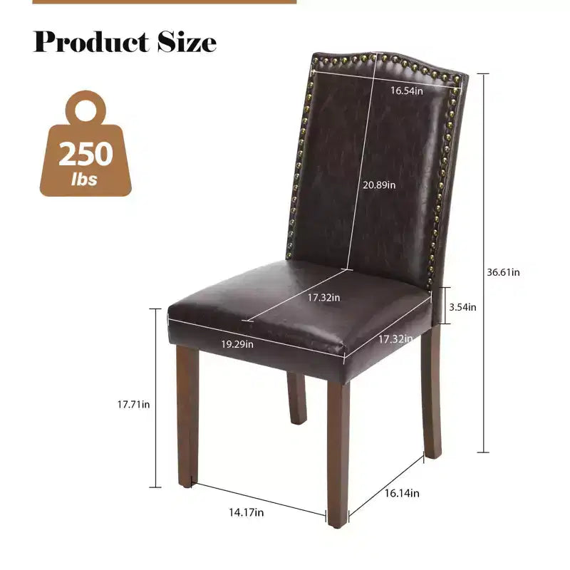 Lot de 2 chaises de salle à manger modernes sans accoudoirs, en tissu rembourré, avec clous décoratifs et pieds en bois