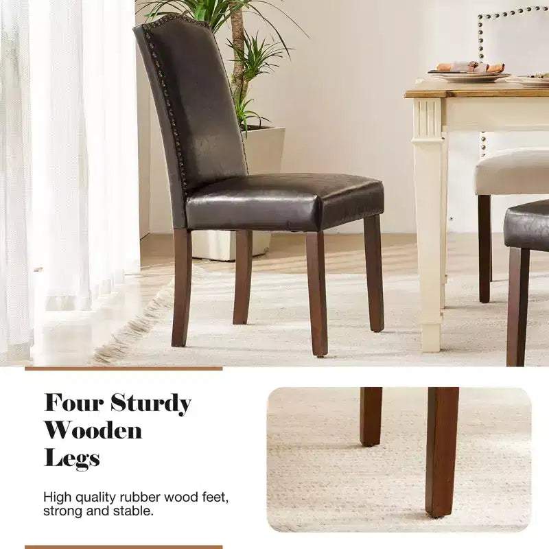 Lot de 2 chaises de salle à manger modernes sans accoudoirs, en tissu rembourré, avec clous décoratifs et pieds en bois