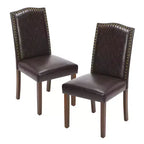 Lot de 2 chaises de salle à manger modernes sans accoudoirs, en tissu rembourré, avec clous décoratifs et pieds en bois