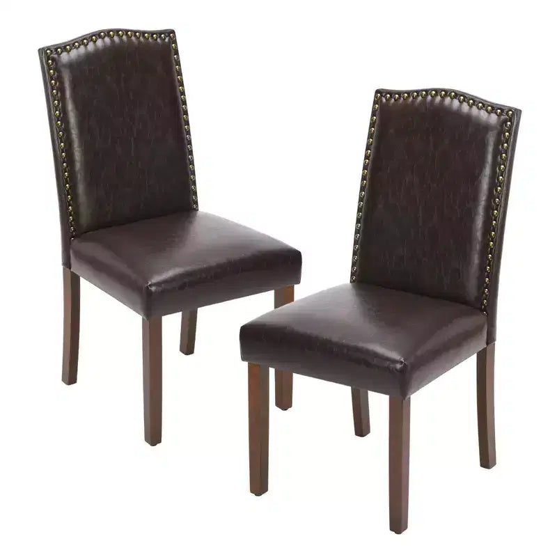 Lot de 2 chaises de salle à manger modernes sans accoudoirs, en tissu rembourré, avec clous décoratifs et pieds en bois