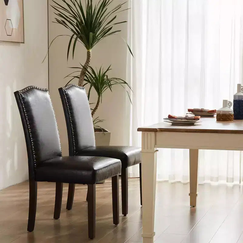 Lot de 2 chaises de salle à manger modernes sans accoudoirs, en tissu rembourré, avec clous décoratifs et pieds en bois