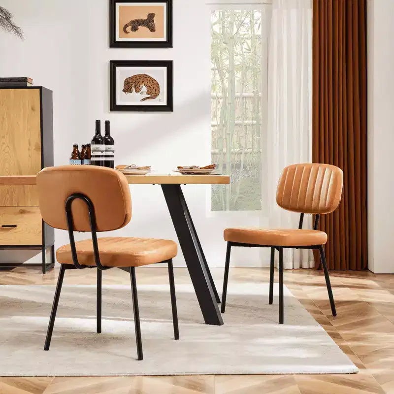 Lot de 2 chaises de salle à manger modernes sans accoudoirs, en tissu rembourré, avec clous décoratifs et pieds en bois