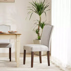 Lot de 2 chaises de salle à manger modernes sans accoudoirs, en tissu rembourré, avec clous décoratifs et pieds en bois