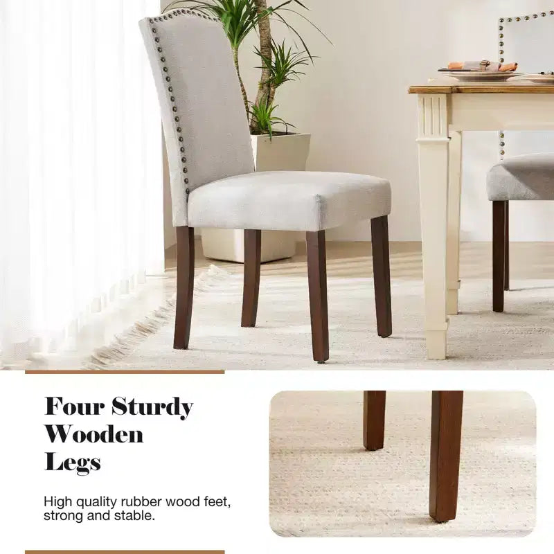 Lot de 2 chaises de salle à manger modernes sans accoudoirs, en tissu rembourré, avec clous décoratifs et pieds en bois