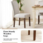 Lot de 2 chaises de salle à manger modernes sans accoudoirs, en tissu rembourré, avec clous décoratifs et pieds en bois