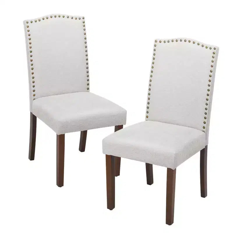 Lot de 2 chaises de salle à manger modernes sans accoudoirs, en tissu rembourré, avec clous décoratifs et pieds en bois