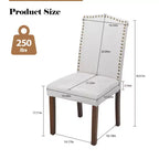 Lot de 2 chaises de salle à manger modernes sans accoudoirs, en tissu rembourré, avec clous décoratifs et pieds en bois