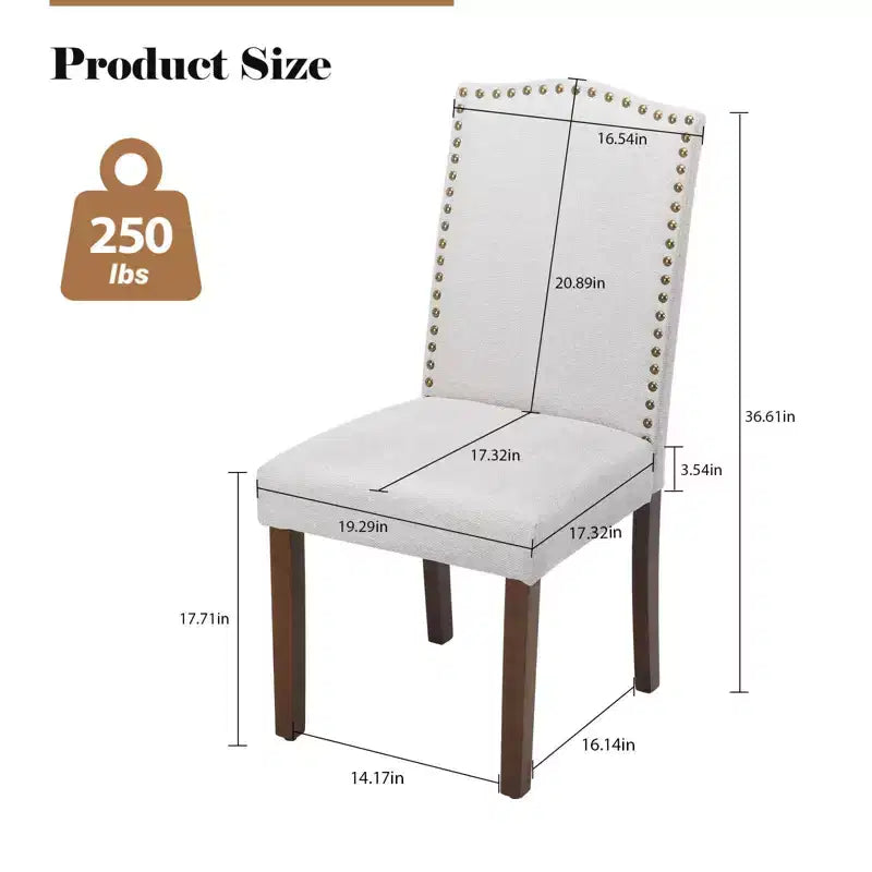 Lot de 2 chaises de salle à manger modernes sans accoudoirs, en tissu rembourré, avec clous décoratifs et pieds en bois
