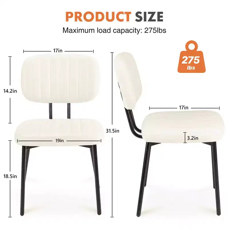 Lot de 2 chaises de salle à manger modernes sans accoudoirs, en tissu rembourré, avec clous décoratifs et pieds en bois