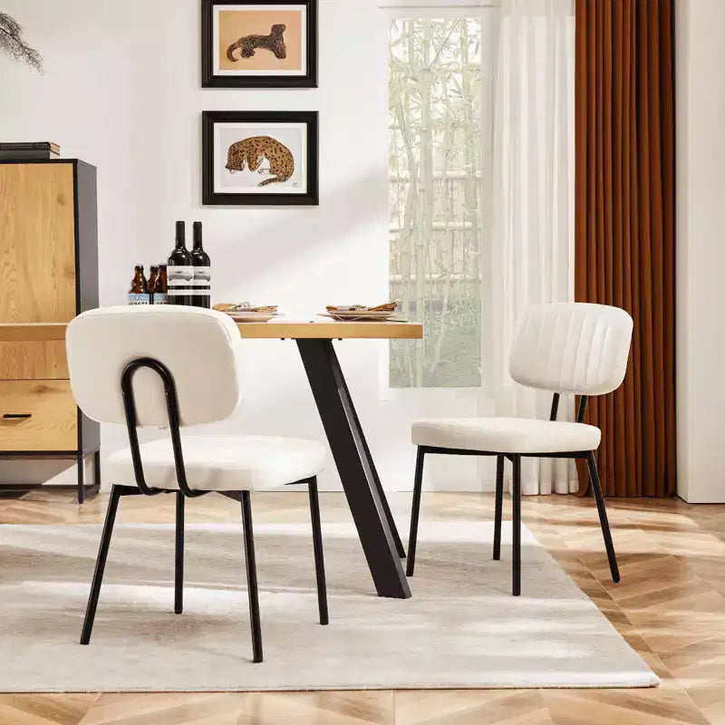 Lot de 2 chaises de salle à manger modernes sans accoudoirs, en tissu rembourré, avec clous décoratifs et pieds en bois