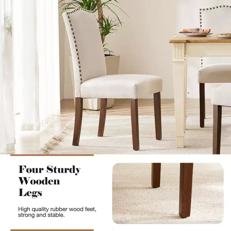 Lot de 2 chaises de salle à manger modernes sans accoudoirs, en tissu rembourré, avec clous décoratifs et pieds en bois