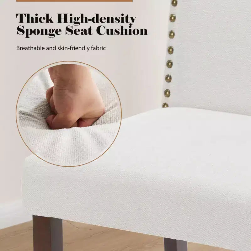 Lot de 2 chaises de salle à manger modernes sans accoudoirs, en tissu rembourré, avec clous décoratifs et pieds en bois