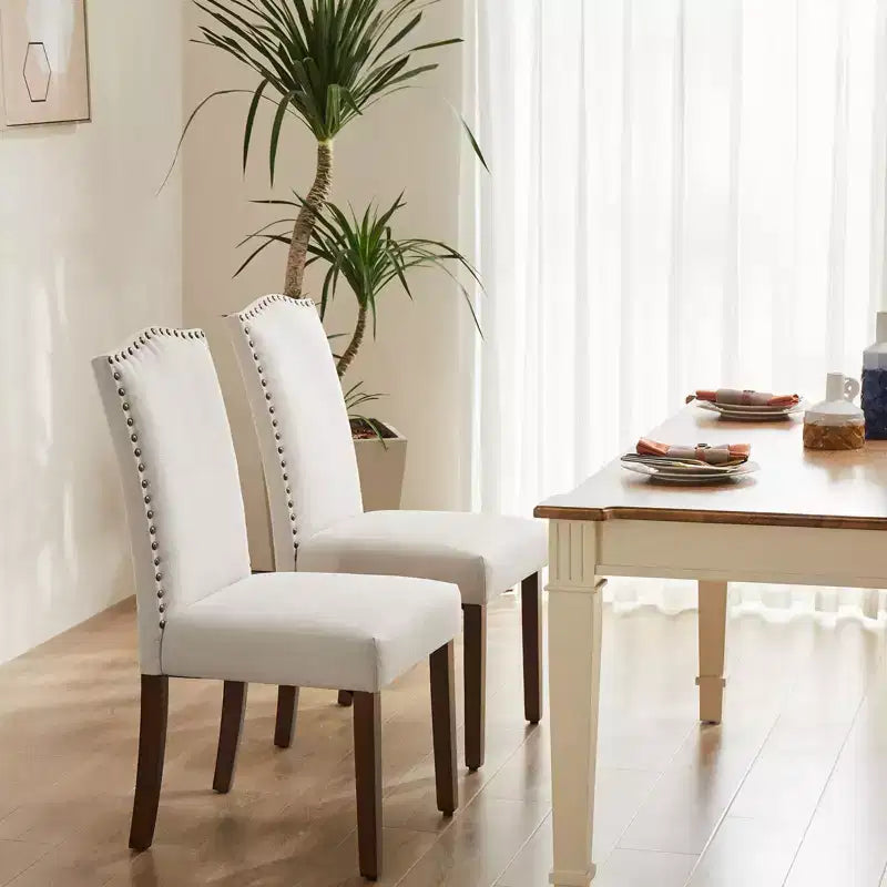 MAYEERTY Modern Armless Dining Chairs With Upholstered Fabric,Nailhead Trim And Wood LegsSet of 2