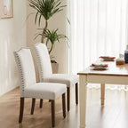 MAYEERTY Modern Armless Dining Chairs With Upholstered Fabric,Nailhead Trim And Wood LegsSet of 2