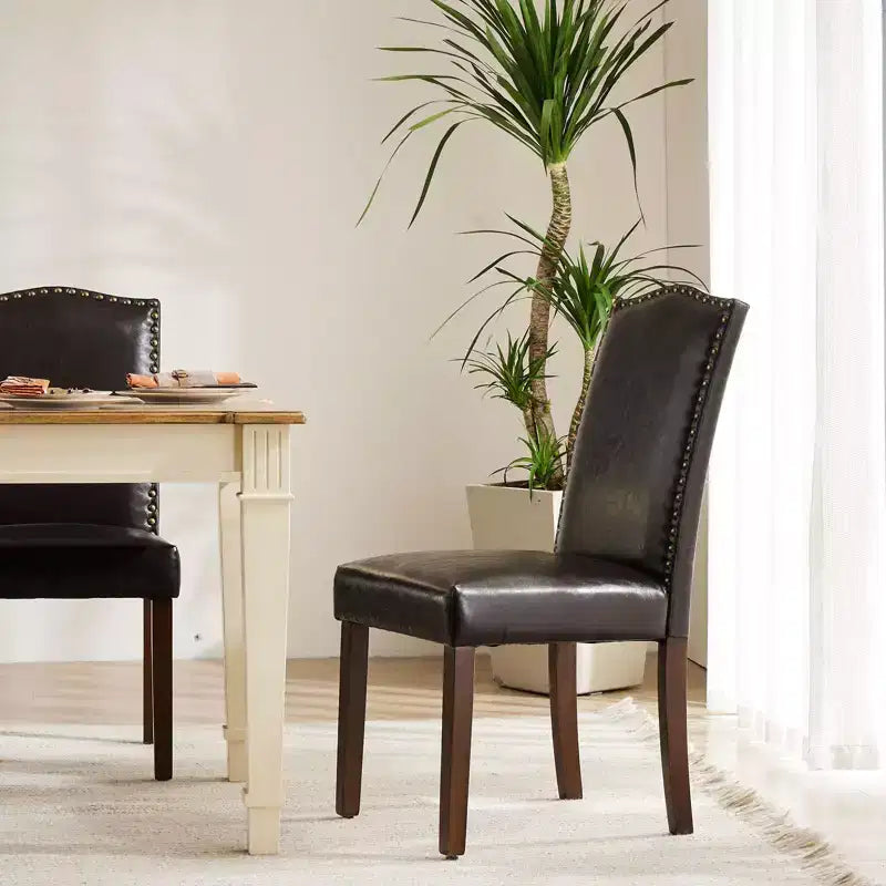 Lot de 2 chaises de salle à manger modernes sans accoudoirs, en tissu rembourré, avec clous décoratifs et pieds en bois