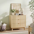 Fluted Dresser with 3 Drawer, Modern Dresser for Bedroom Wooden with Metal Handle