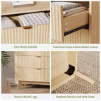 Commode cannelée à 3 tiroirs, commode de chambre moderne en bois avec poignée en métal