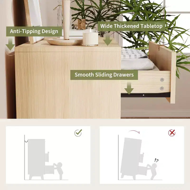 Commode cannelée à 3 tiroirs, commode de chambre moderne en bois avec poignée en métal