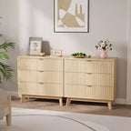 Commode cannelée à 3 tiroirs, commode de chambre moderne en bois avec poignée en métal