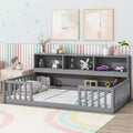 ModernLuxe Twin/Full Daybed Floor Bed Frame with Bedside Bookcase, Shelves & Guardrails, Pine Wood Construction, No Box Spring Needed