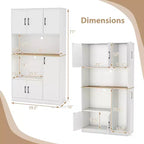 Meuble de cuisine de 180 cm de haut avec station de recharge, support micro-ondes et portes, noir/blanc