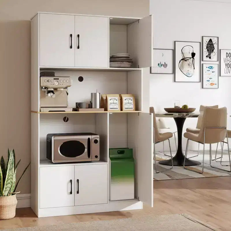 Meuble de cuisine de 180 cm de haut avec station de recharge, support micro-ondes et portes, noir/blanc