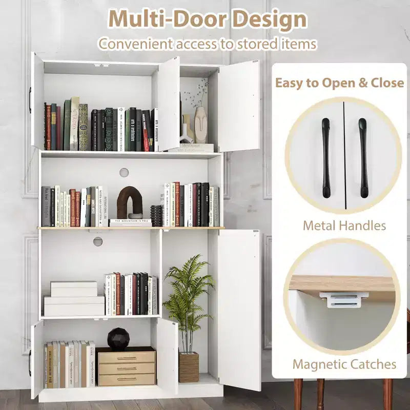 Meuble de cuisine de 180 cm de haut avec station de recharge, support micro-ondes et portes, noir/blanc