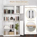 Meuble de cuisine de 180 cm de haut avec station de recharge, support micro-ondes et portes, noir/blanc