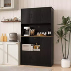 Meuble de cuisine de 180 cm de haut avec station de recharge, support micro-ondes et portes, noir/blanc