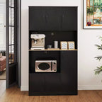 Meuble de cuisine de 180 cm de haut avec station de recharge, support micro-ondes et portes, noir/blanc