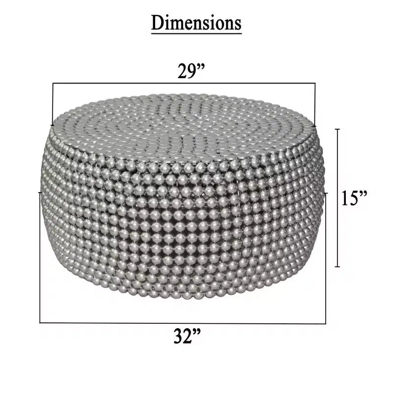 Table basse Royal Hampton 32 | Motif clouté de perles métalliques argentées | Cadre en fer plaqué nickel