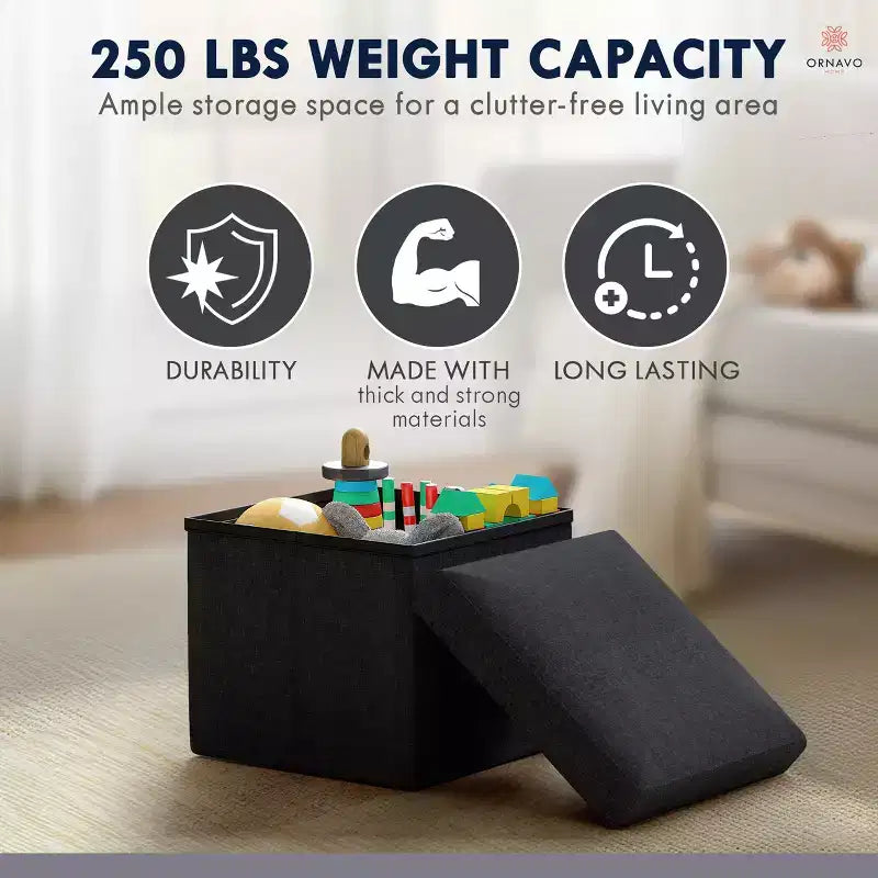 Lot de 2 petits poufs de rangement pliables carrés, 30 cm