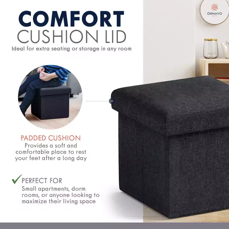 Lot de 2 petits poufs de rangement pliables carrés, 30 cm