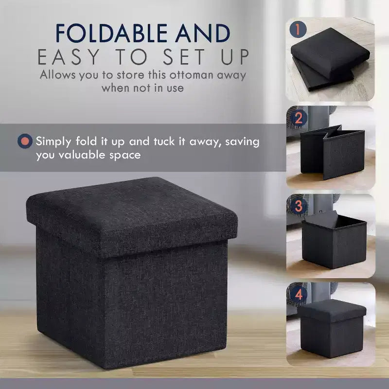 Lot de 2 petits poufs de rangement pliables carrés, 30 cm