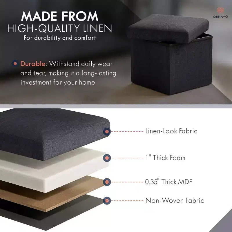 Lot de 2 petits poufs de rangement pliables carrés, 30 cm