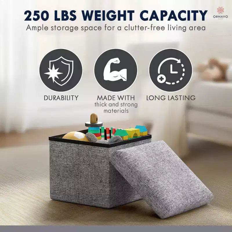 Lot de 2 petits poufs de rangement pliables carrés, 30 cm
