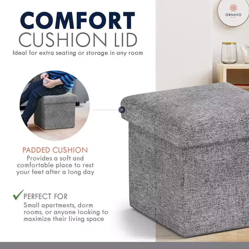 Lot de 2 petits poufs de rangement pliables carrés, 30 cm