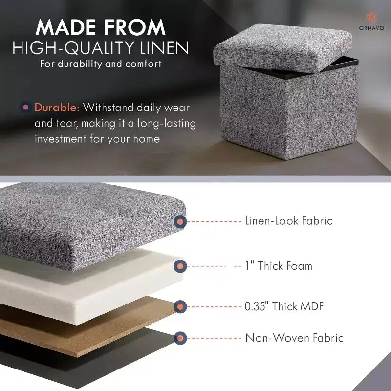 Lot de 2 petits poufs de rangement pliables carrés, 30 cm